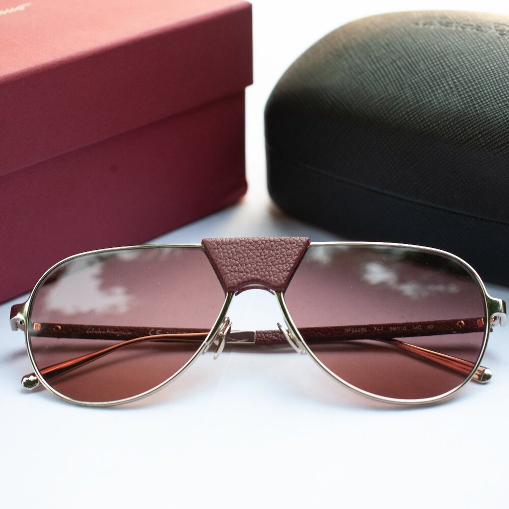 Burgundy Wine Salvatore Ferragamo Leather Aviator Sunglasses SF220SL GUCCI